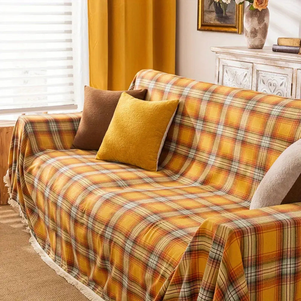 Autumn Chestnut Sofa Cover - Soft Microfiber tartan throw, Non-Slip Design
