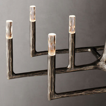 Linear Chandelier with Hand-Forged Metal Frame & Glass Shades for Dining Room