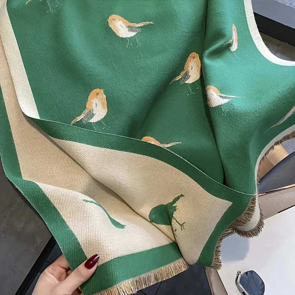 Aveline Jacquard Shawl Wrap - Breathable Microfiber, Bird Pattern