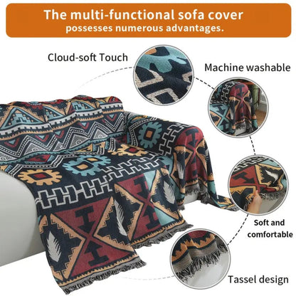 Azen Sofa Cover - Microfiber Blend, Bohemian Aztec Design