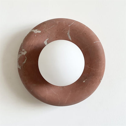 Round Glass Sconce with Natural Stone Backplate – 8-Inch Contemporary Fixture for Entryways, Bedrooms & Corridors