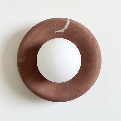 Round Glass Sconce with Natural Stone Backplate – 8-Inch Contemporary Fixture for Entryways, Bedrooms & Corridors