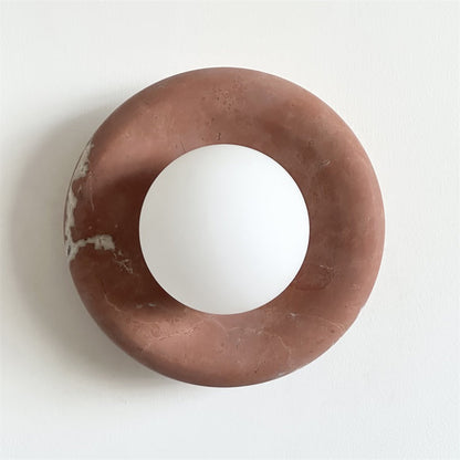 Round Glass Sconce with Natural Stone Backplate – 8-Inch Contemporary Fixture for Entryways, Bedrooms & Corridors