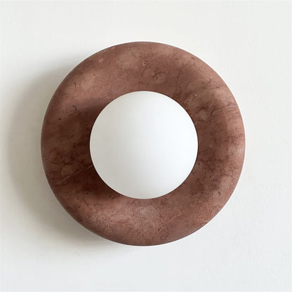 Round Glass Sconce with Natural Stone Backplate – 8-Inch Contemporary Fixture for Entryways, Bedrooms & Corridors