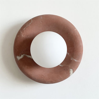 Round Glass Sconce with Natural Stone Backplate – 8-Inch Contemporary Fixture for Entryways, Bedrooms & Corridors