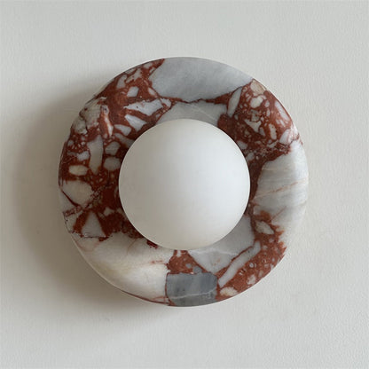 Round Glass Sconce with Natural Stone Backplate – 8-Inch Contemporary Fixture for Entryways, Bedrooms & Corridors