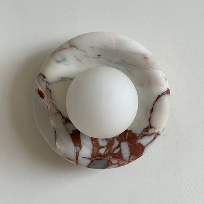 Round Glass Sconce with Natural Stone Backplate – 8-Inch Contemporary Fixture for Entryways, Bedrooms & Corridors