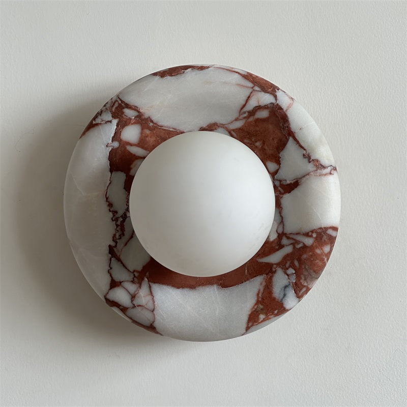 Round Glass Sconce with Natural Stone Backplate – 8-Inch Contemporary Fixture for Entryways, Bedrooms & Corridors