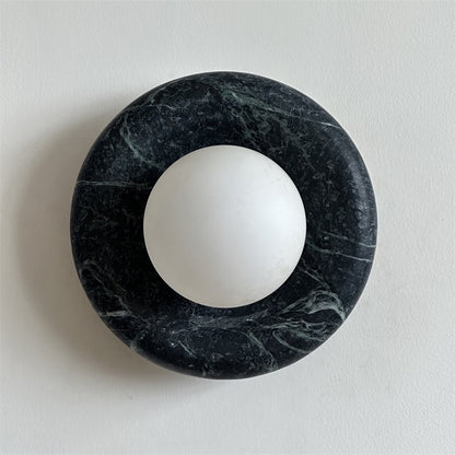 Round Glass Sconce with Natural Stone Backplate – 8-Inch Contemporary Fixture for Entryways, Bedrooms & Corridors