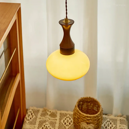 Handcrafted Timber & Glass Ceiling Fixture 12-Inch Suspended Lighting Ideal for Kitchens Dining Areas Bedrooms E26 Socket Rustic Farmhouse M