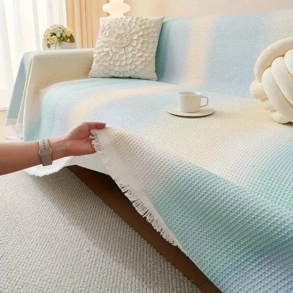 Stretch Sofa Cover with Waffle Texture – Rainbow Gradient Design for Couch & Furniture Protection in 3 Sizes