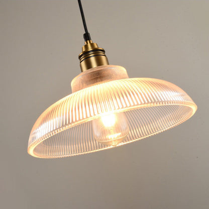 Glass Dome Pendant Light with Metal Frame for Dining Room & Bedroom – E27 Socket Industrial Style Hanging Fixture Clear or Amber Shade