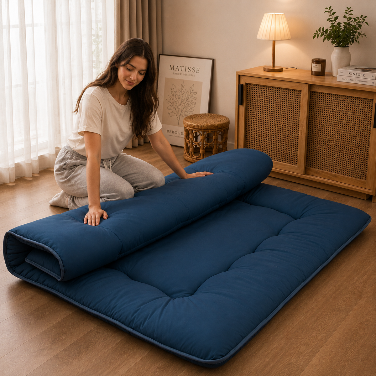 Matelas de sol pliable de 10 cm d'épaisseur, futon japonais enroulable, matelas pliant matelassé lavable