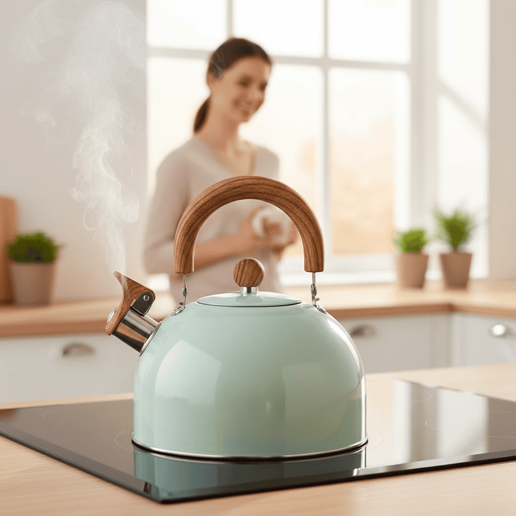 Stovetop Tea Kettle 3-Quart Capacity with Audible Alert Spout Heat-Safe Grip Silver Finish for Gas Electric Induction Cooktops