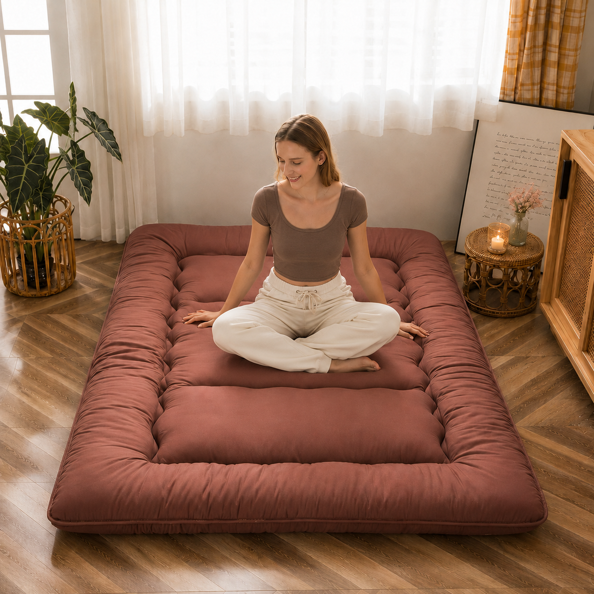 Matelas de sol pliable de 10 cm d'épaisseur, futon japonais enroulable, matelas pliant matelassé lavable