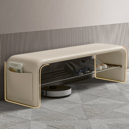 Upholstered Seating Bench 39 in Faux Leather Carbon Steel Frame Hallway Bedroom Furniture Accent Stool for Entryway Living Room Armless Gues