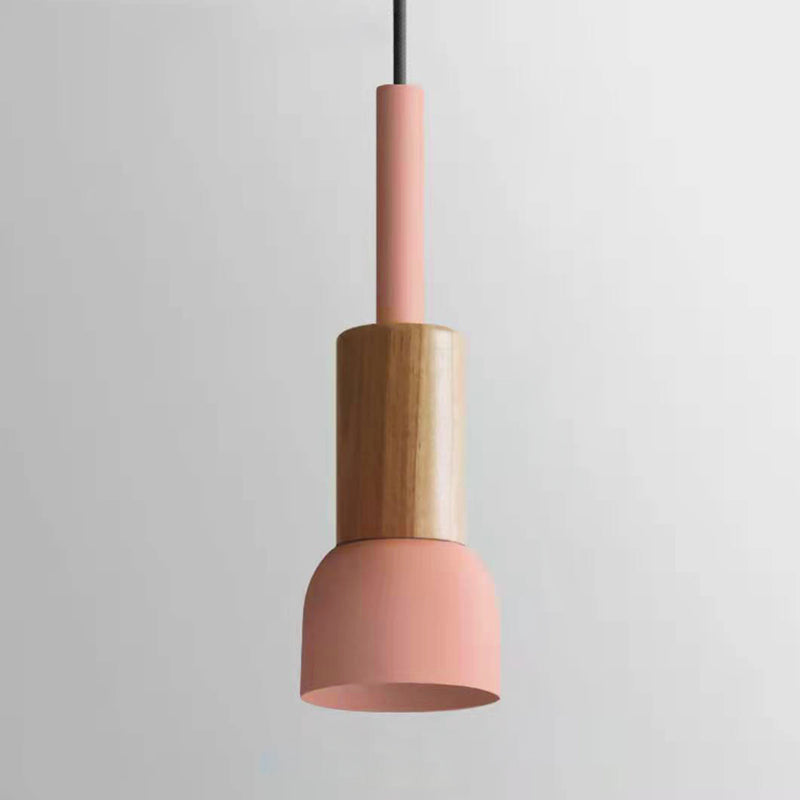 Wooden Pendant Light with Colorful Shade Scandinavian Modern Ceiling Fixture for Kitchen Dining Room Bedroom E26 Hardwired