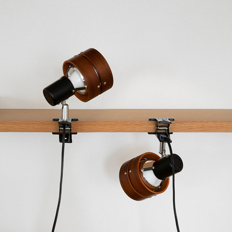 Japanese-Style Clip-On Wall Sconce with Wooden Shade and Round Design for Bedroom or Living Room Accent Lighting