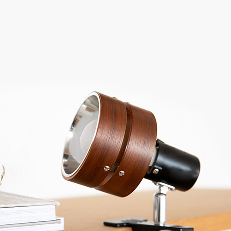 Japanese-Style Clip-On Wall Sconce with Wooden Shade and Round Design for Bedroom or Living Room Accent Lighting