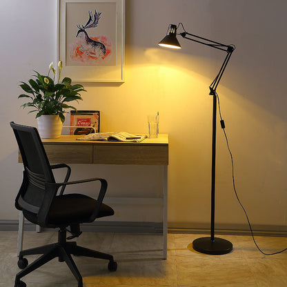 Adjustable Arm Floor Lamp with Dome Shade Black White Red Yellow for Living Room Bedroom Reading Corner Modern Style Metal Construction