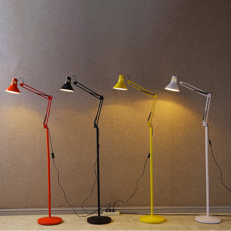 Adjustable Arm Floor Lamp with Dome Shade Black White Red Yellow for Living Room Bedroom Reading Corner Modern Style Metal Construction