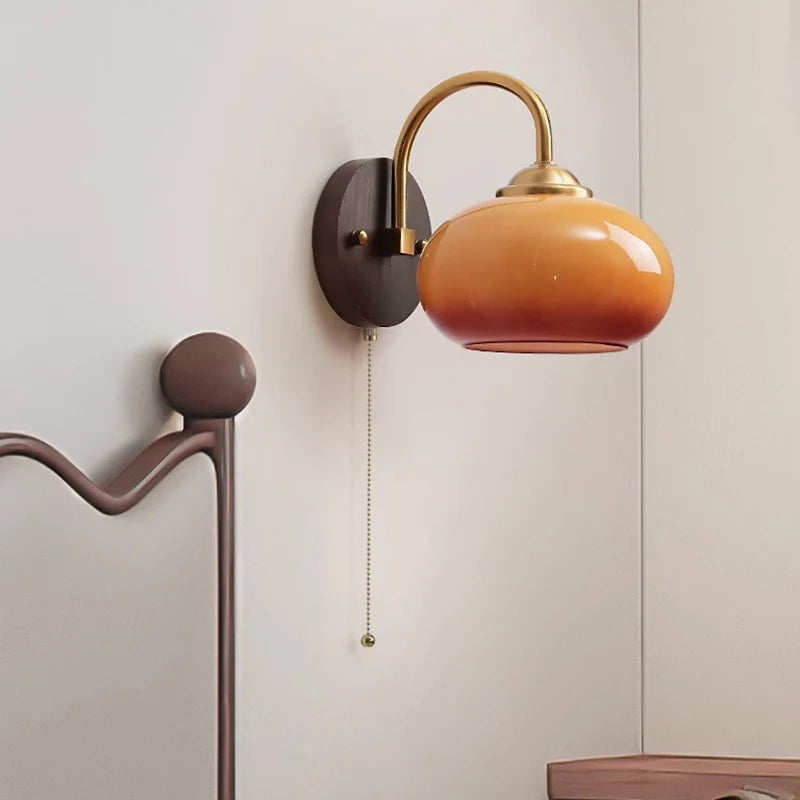 Ash Wood Sconce with Glass Shade Natural Hardwood Fixture E26 Socket Bedroom Hallway Reading Light Warm Ambient Lighting