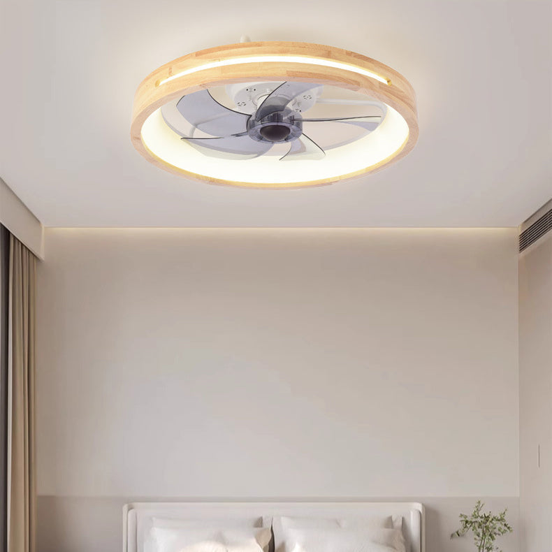 Ceiling Fan with Light 20 Inch Low Profile LED Fan Light Wood Finish Flush Mount for Bedroom Living Room Japanese Style Reversible Blades