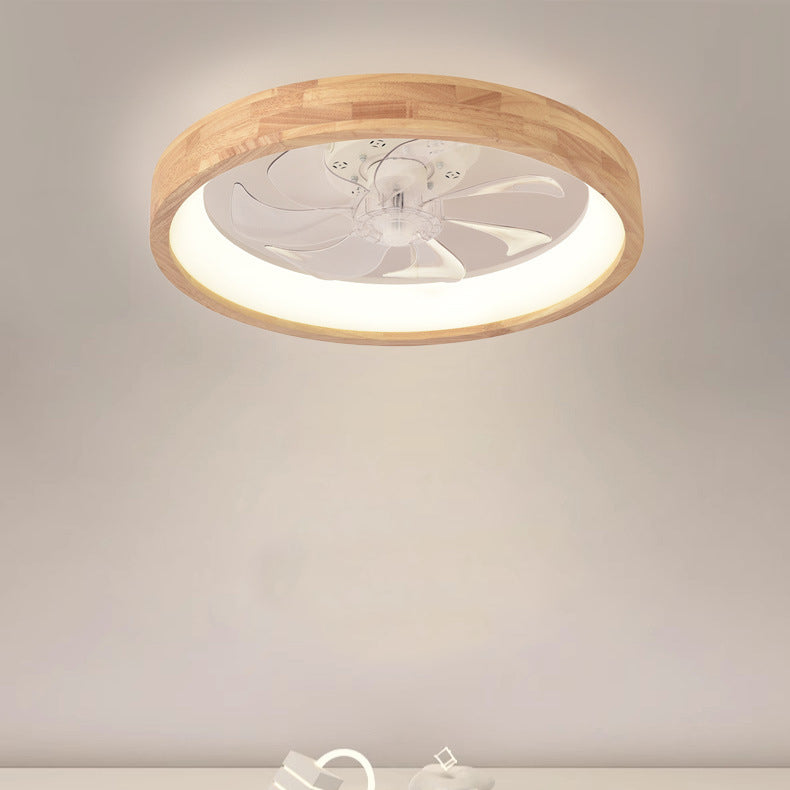 Ceiling Fan with Light 20 Inch Low Profile LED Fan Light Wood Finish Flush Mount for Bedroom Living Room Japanese Style Reversible Blades