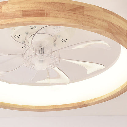 Ceiling Fan with Light Flush Mount LED Dimmable 20 Inch Round Wood Finish Quiet Motor for Bedroom Living Room Low Profile Japanese Style