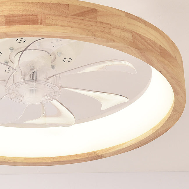 Ceiling Fan with Light 20 Inch Low Profile LED Fan Light Wood Finish Flush Mount for Bedroom Living Room Japanese Style Reversible Blades