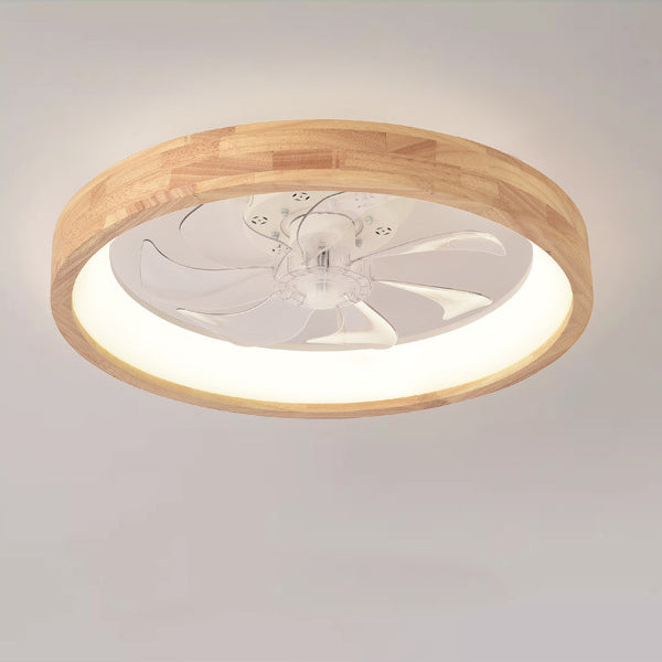 Ceiling Fan with Light 20 Inch Low Profile LED Fan Light Wood Finish Flush Mount for Bedroom Living Room Japanese Style Reversible Blades