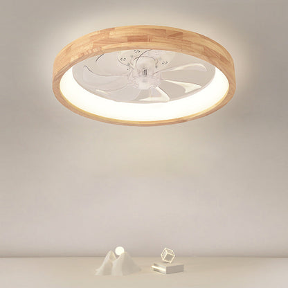 Ceiling Fan with Light 20 Inch Low Profile LED Fan Light Wood Finish Flush Mount for Bedroom Living Room Japanese Style Reversible Blades