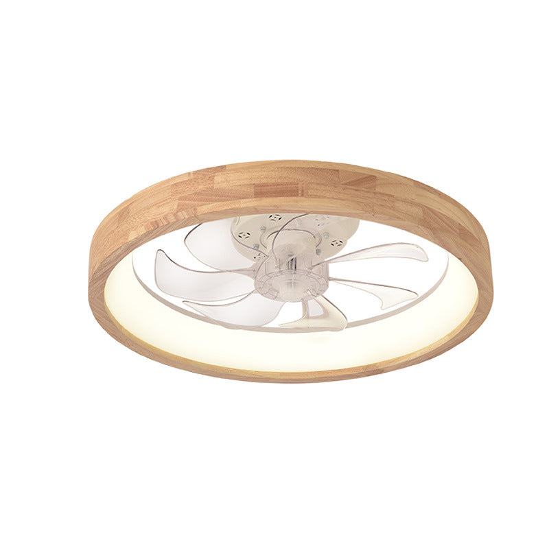 Ceiling Fan with Light Flush Mount LED Dimmable 20 Inch Round Wood Finish Quiet Motor for Bedroom Living Room Low Profile Japanese Style
