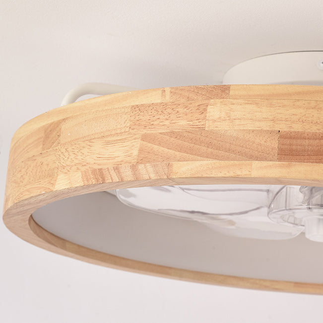 Ceiling Fan with Light Flush Mount LED Dimmable 20 Inch Round Wood Finish Quiet Motor for Bedroom Living Room Low Profile Japanese Style