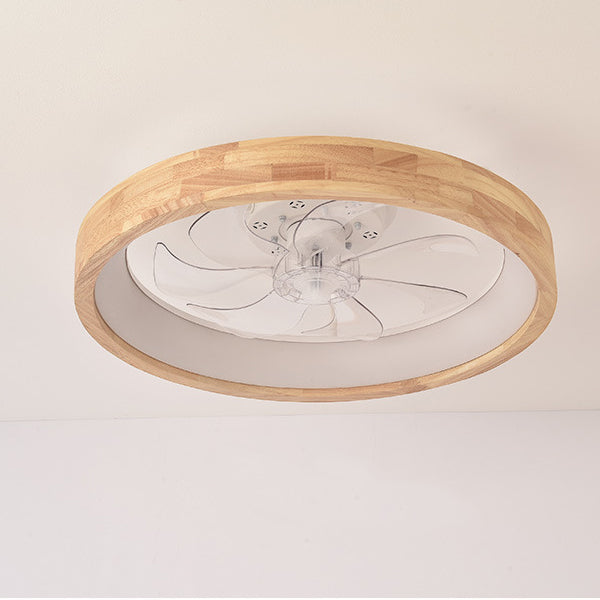 Ceiling Fan with Light 20 Inch Low Profile LED Fan Light Wood Finish Flush Mount for Bedroom Living Room Japanese Style Reversible Blades
