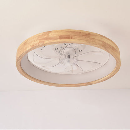 Ceiling Fan with Light Flush Mount LED Dimmable 20 Inch Round Wood Finish Quiet Motor for Bedroom Living Room Low Profile Japanese Style