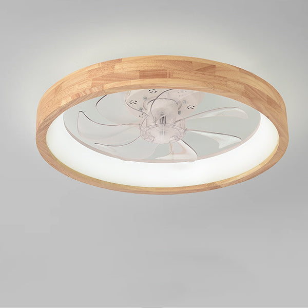 Ceiling Fan with Light 20 Inch Low Profile LED Fan Light Wood Finish Flush Mount for Bedroom Living Room Japanese Style Reversible Blades