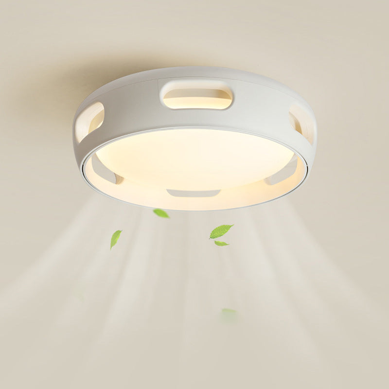 Dimmable LED Flush Mount Fan Light with Remote Control 15 Inch White Acrylic Fixture for Bedroom Living Room Hallway Quiet Air Circulation L