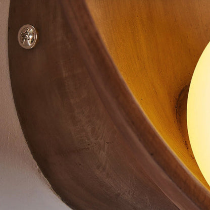 Frosted Globe Sconce Light 9-Inch Round Resin Fixture White Wood Finish Bedroom Hallway Soft G4 Bulb Socket Compact 5-Inch Depth