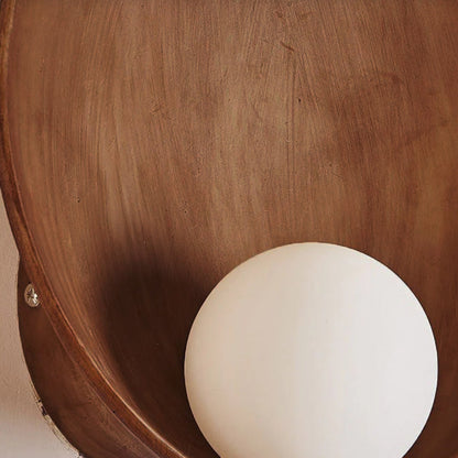 Circular Glass Shade Wall Light Fixture Hardwired Single Bulb White Wood Tone for Bedroom Living Room Hallway Staircase Entryway Ambient