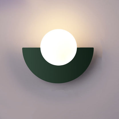 Half-Sphere Glass Wall Sconce with Colored Shade | Iron Mount LED Compatible Hardwired Fixture for Bedroom Living Room Hallway | G9 Base
