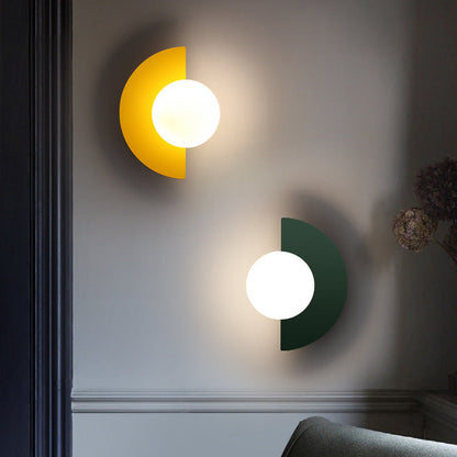 Half-Sphere Glass Wall Sconce with G9 LED, Iron Frame, Hardwired Fixture for Bedroom, Hallway, Reading Nook, Modern Style, Multiple Colors