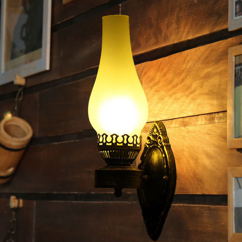 Oil-Inspired Bronze Sconce with Curved Glass Shade – Hardwired E26 Socket for Hallways & Bedrooms – 16.5 in Tall Vintage Fixture for Entrywa