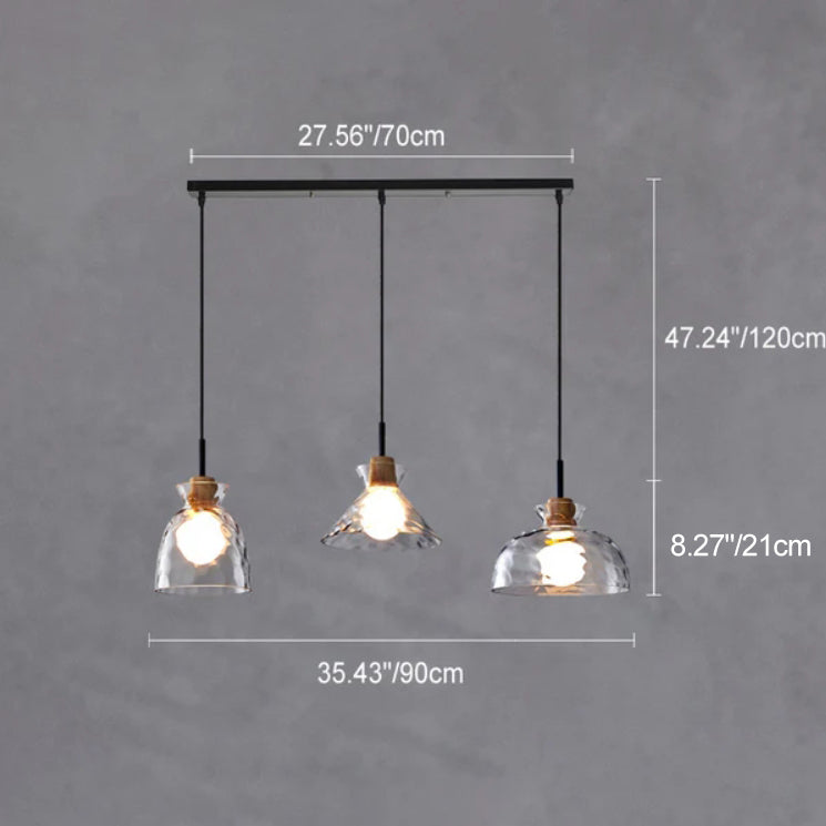 Clear Glass Pendant Light with Wood Accent E26 Socket for Kitchen Island Dining Room Bedroom Ceiling Fixture Hardwired Hanging Lamp
