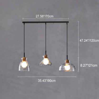 Clear Glass Pendant Light with Wood Accent E26 Socket for Kitchen Island Dining Room Bedroom Ceiling Fixture Hardwired Hanging Lamp
