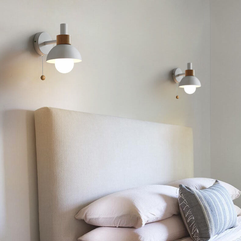 Globe Wall Light with Pull Chain Switch for Bedroom & Living Room – Dome Shade Sconce, Vintage-Inspired Design
