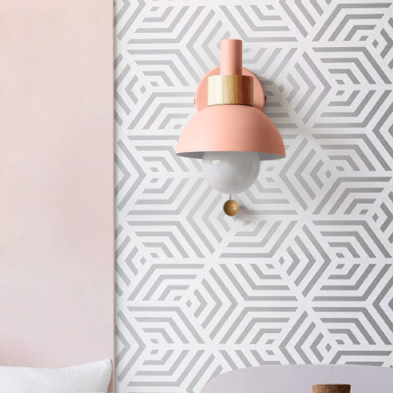 Globe Wall Light with Pull Chain Switch for Bedroom & Living Room – Dome Shade Sconce, Vintage-Inspired Design