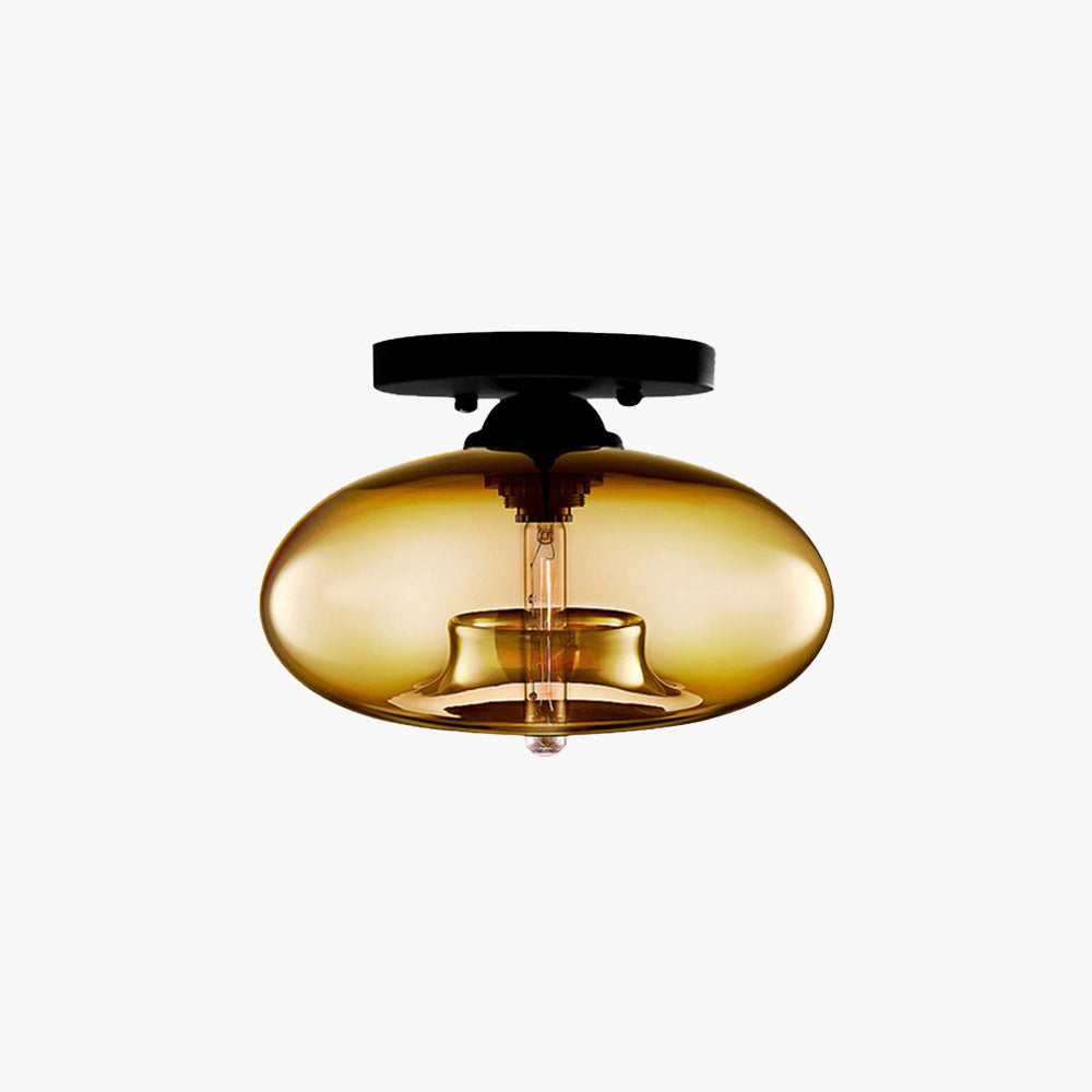 Glass Dome Overhead Light Fixture E26 Socket for Bedroom Living Room Home Interior Ambient Glow Compact Profile Metal Frame