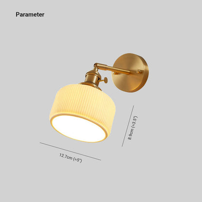 Ceramic Wall Sconce with Geometric Metal Mount – White Hardwired Fixture for Bedroom, Hallway & Bath
