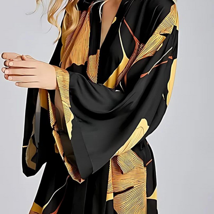 Bamboo Bathrobe - Lightweight Polyester, Ginkgo Leaf Print
